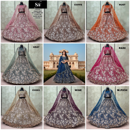 Beautiful Onion pink Coffee Rust Orange Grey Rani pink Chiku golden Wine Morpich Lehenga