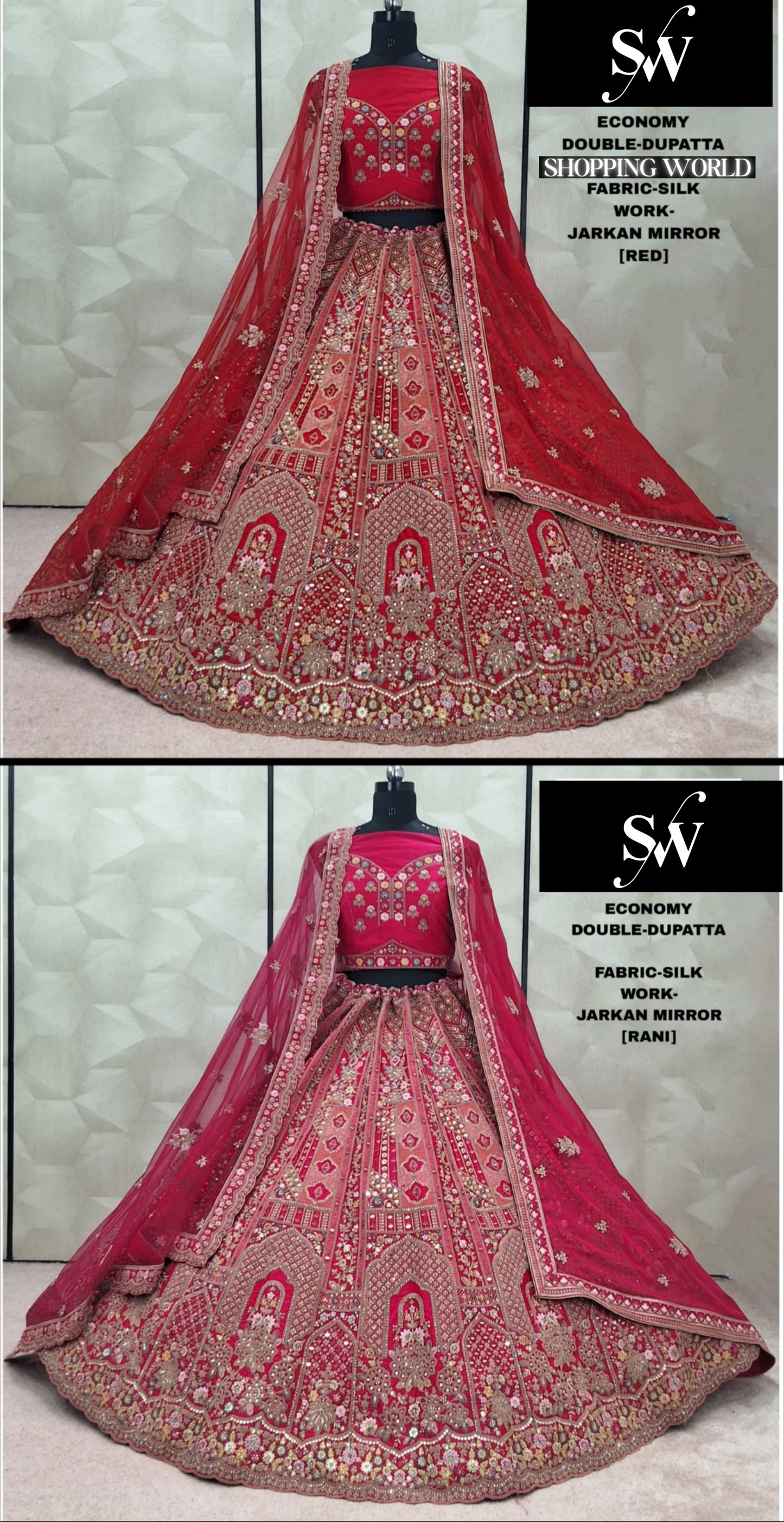 Charming Red Rani pink Silk Double Duptta Bridal Lehenga