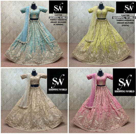 Something Sea blue green Pink pista green Chiku golden Hiraniya Lehenga