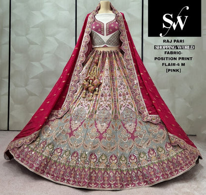 Embellished Mustard pink position print Lehenga