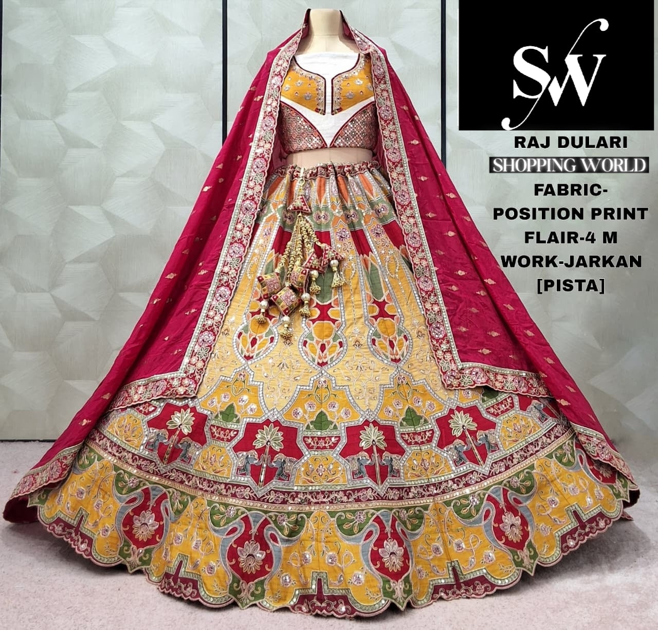 Pleasing Rani pink Sky blue pink pista green mehendi green position print Lehenga