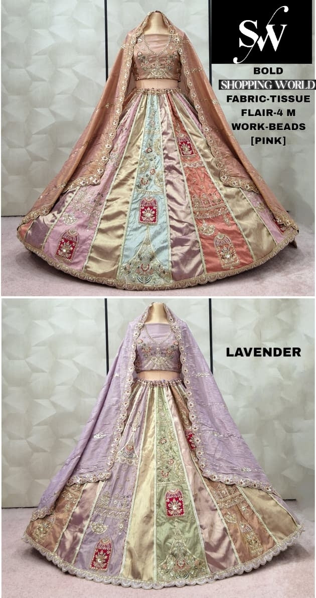 Pretty Lavender pink Tissue  Lehenga