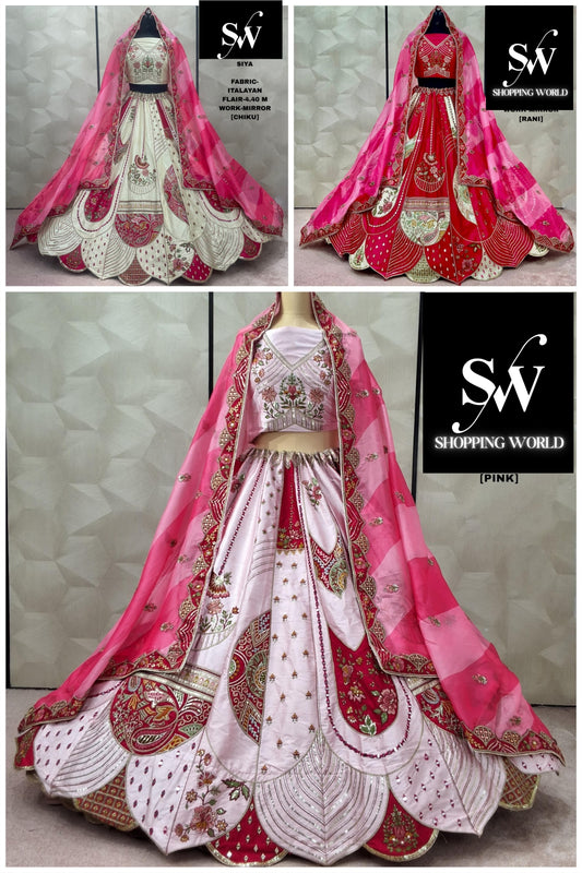 Good looking Chiku golden Rani pink Baby Pink Italayan Lehenga