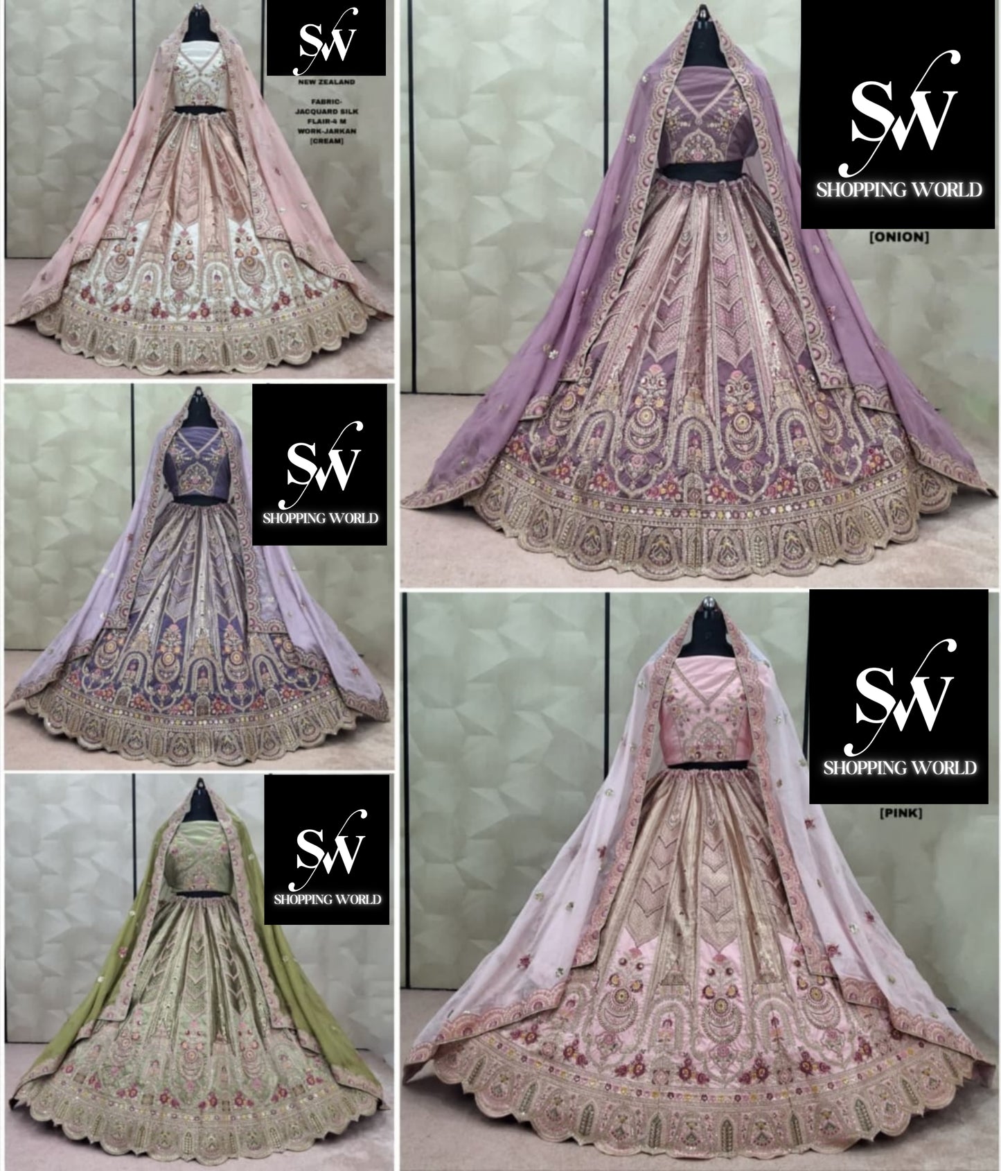 Attractive White onion pink Lavender Pista green pink Jacquard Silk Lehenga