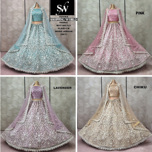 Astonishing Lavender Chiku golden pink Sky blue Butterfly Lehenga