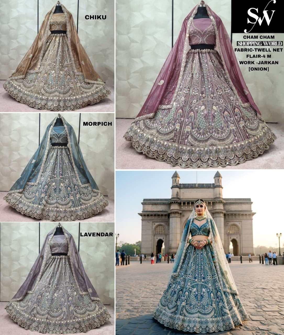 Fantastic Morpich Blue Lavender Chiku golden Onion pink Twill Net Lehenga