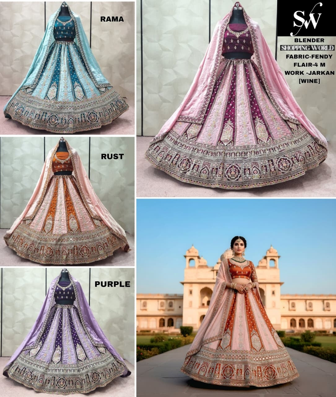 Awesome Rama green Rust Purple Wine Fendy Lehenga