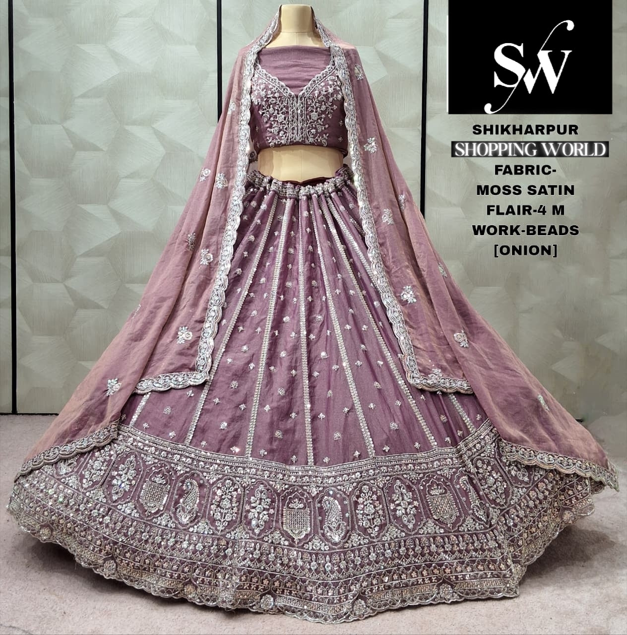 Eye Catching Onion pink Moss Satin Lehenga