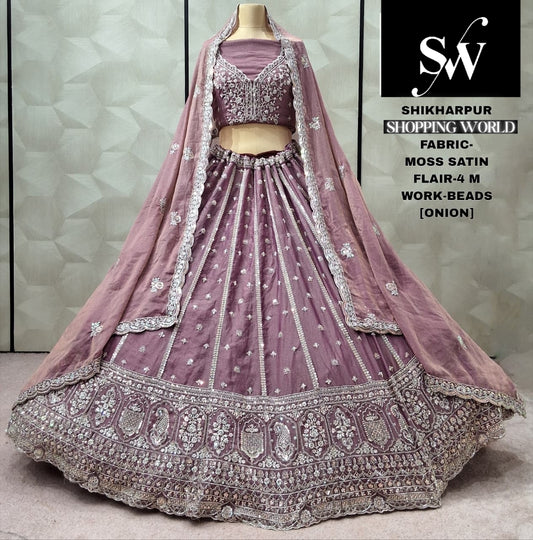 Eye Catching Onion pink Moss Satin Lehenga