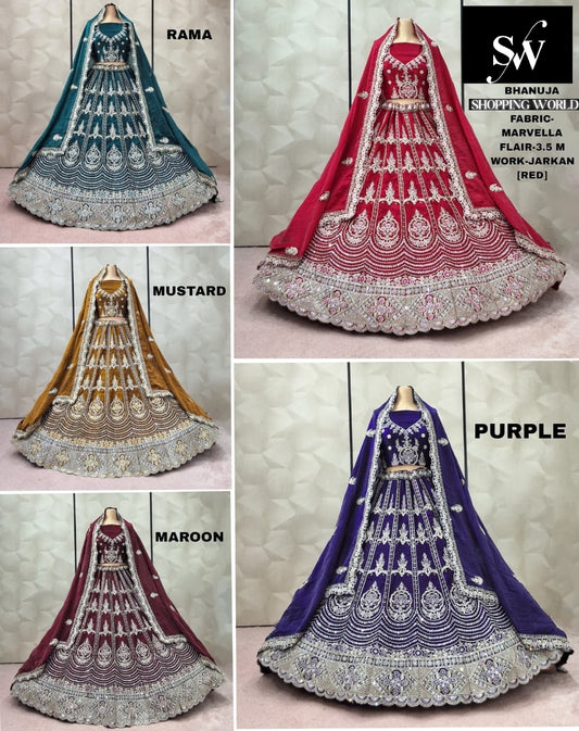 Majestic purple Red Mustard Maroon Rama green Marvella Lehenga