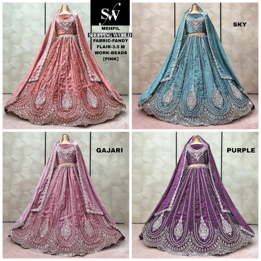 Lavishing pink Sky blue Gajri pink Purple Fandy Lehenga