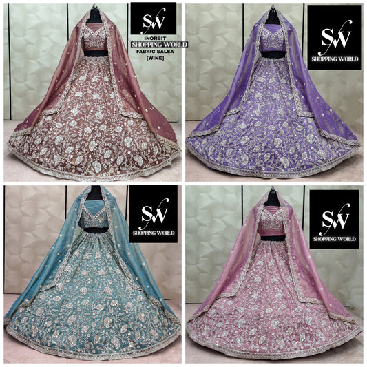 Lovely wine Purple Sky blue Pink Salsa Lehenga