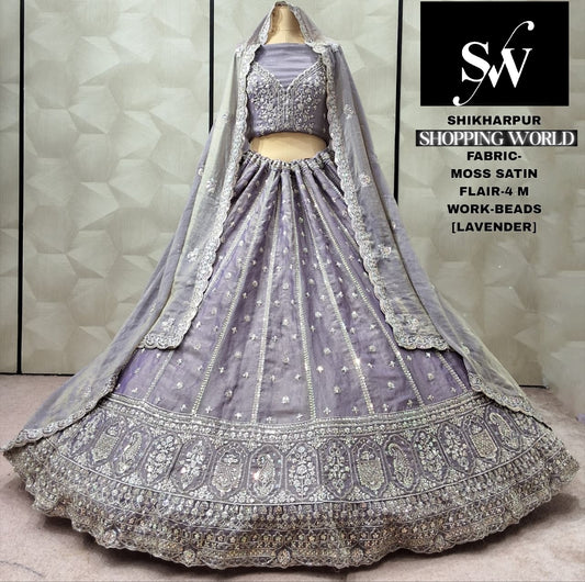 Something different Lavender Moss Satin Lehenga