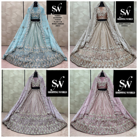 Eye Catching Sky blue Chiku golden Lavender pink Burberry Fusion Lehenga