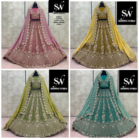 Majestic pink Yellow Mehendi Green Teal green Lehenga