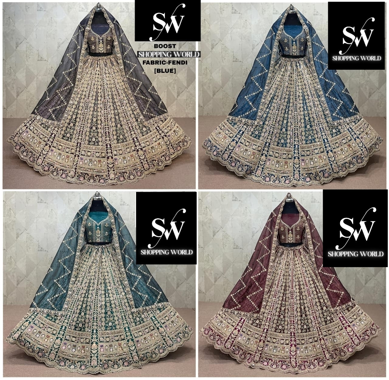 Khoobsurat Blue Sky blue Teal blue Maroon Fendi Lehenga