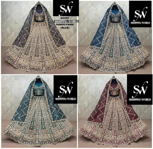 Khoobsurat Blue Sky blue Teal blue Maroon Fendi Lehenga