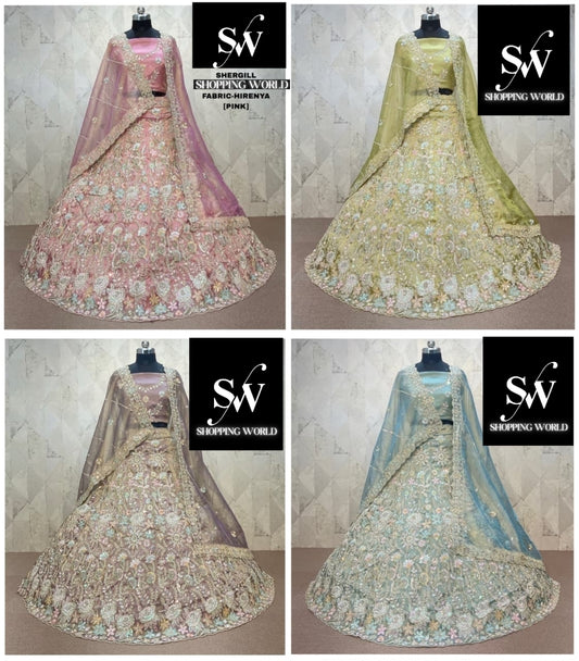 Lovely Sky blue pink Lime yellow Peach Hirenya Lehenga