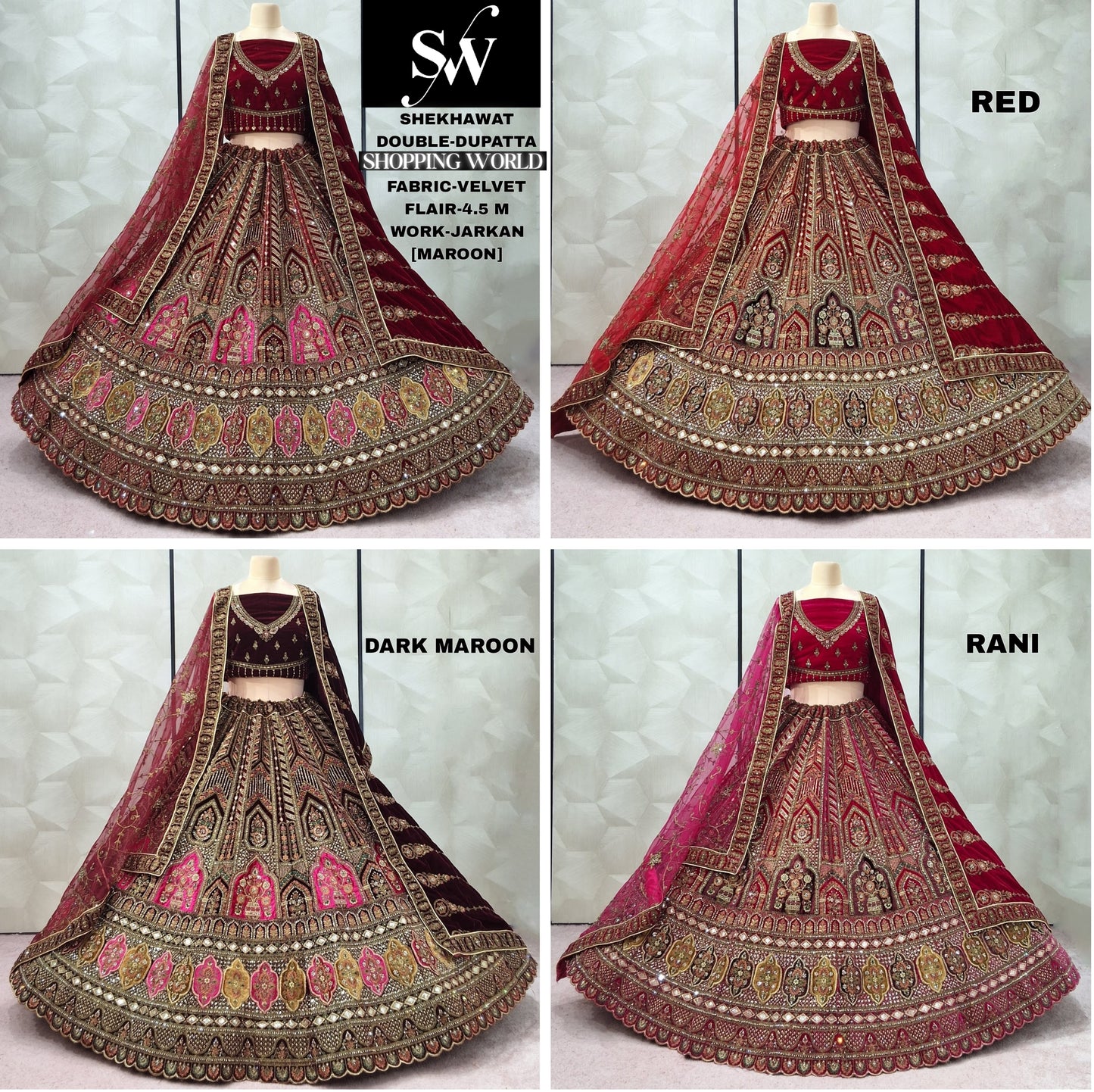 Gorgeous Dark Maroon Rani pink Maroon red Velvet Bridal Lehenga
