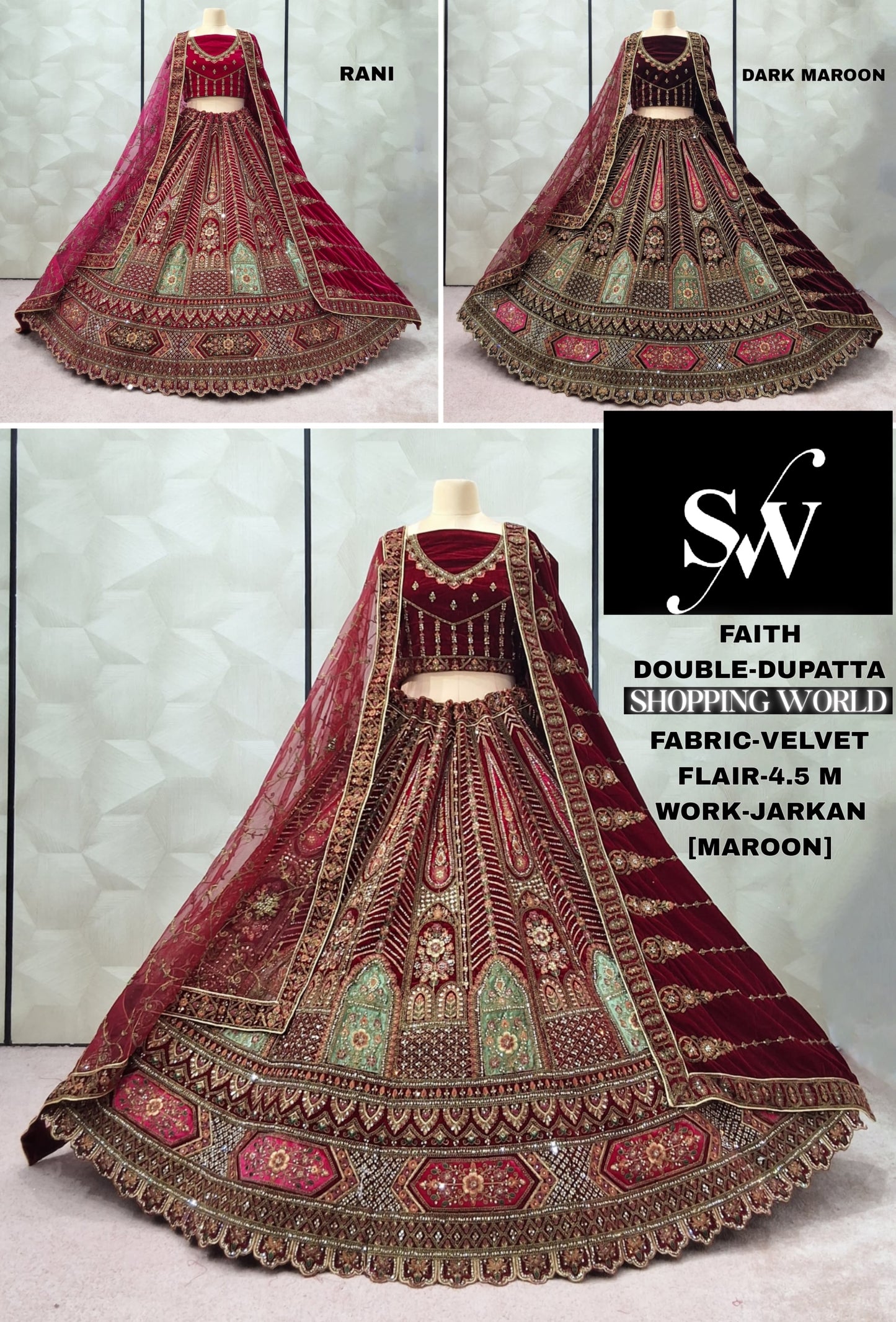 Amazing Dark Maroon Rani pink Maroon Velvet Bridal Lehenga