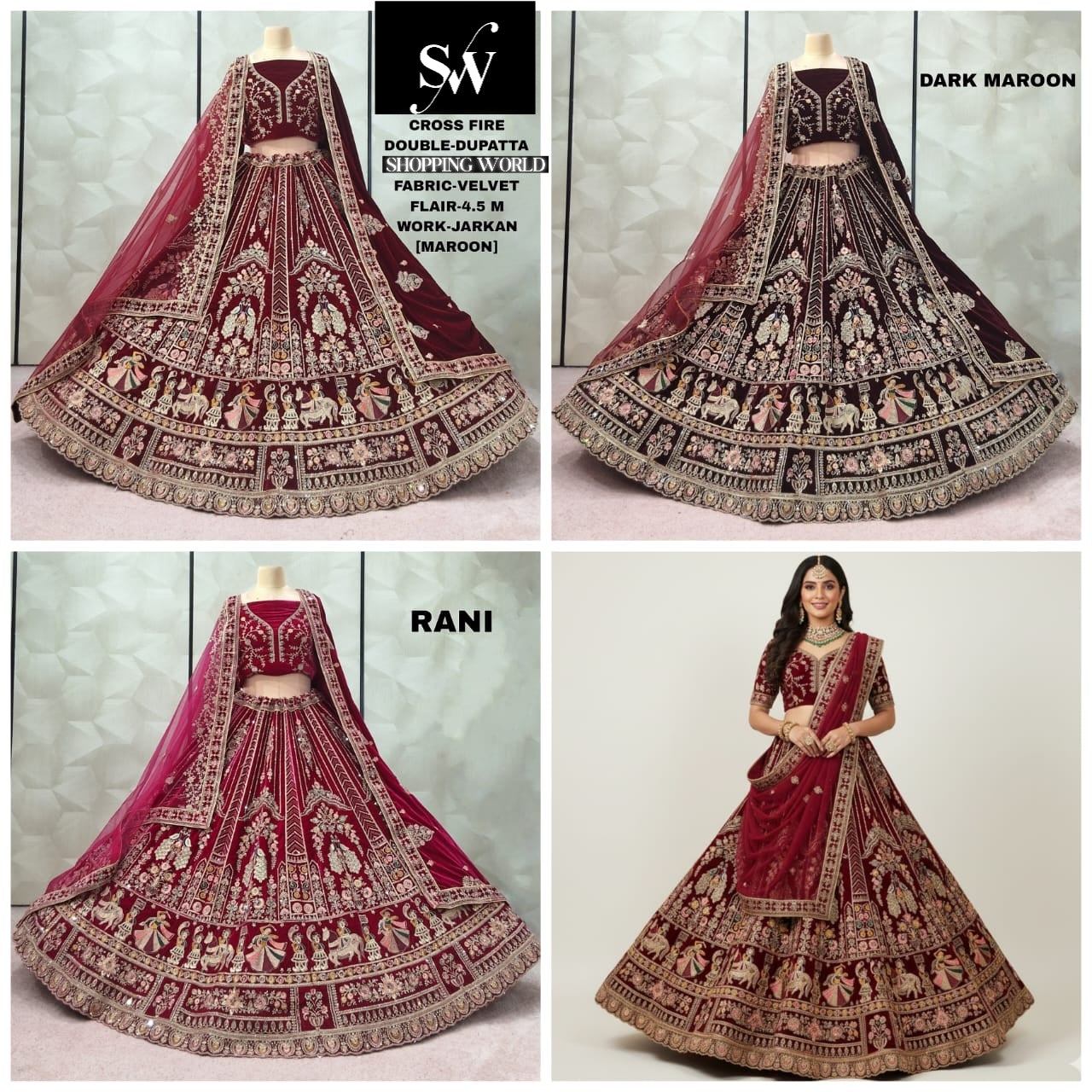 Tremendous Maroon Dark Maroon Rani pink Peacock Bridal Lehenga