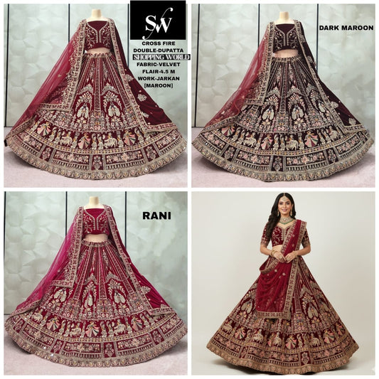 Tremendous Maroon Dark Maroon Rani pink Peacock Bridal Lehenga