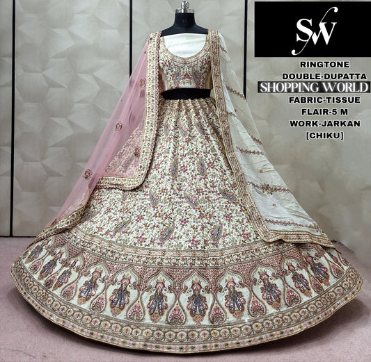 Lovely Pink Chiku White Tissue Lehenga