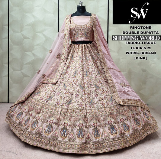 Lovely Pink Chiku White Tissue Lehenga