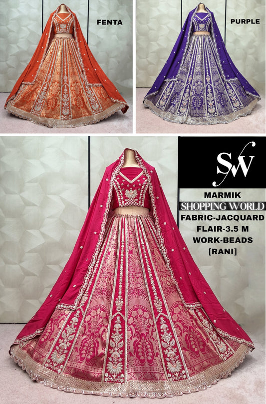 Something different Rani pink Fenta orange Purple Jacquard Lehenga