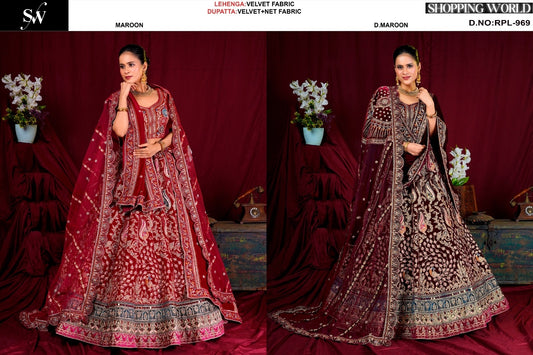 Amazing Maroon Dark maroon Velvet bridal Lehenga