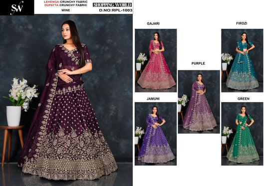 Elegant Wine Gajri pink purple Jamuni purple firozi blue green Crunchy Lehenga