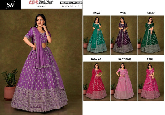 Lavishing purple Rama green wine green Dark Gajri Baby pink Rani pink Simar Crop Top Lehenga