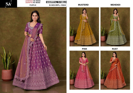 Khoobsurat purple mustard mehendi green pink Rust orange Crop Top Lehenga