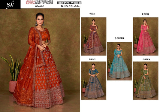 Pretty Orange wine Firozi blue Sea green Dark pink Green Fendy Net Crop Top Lehenga