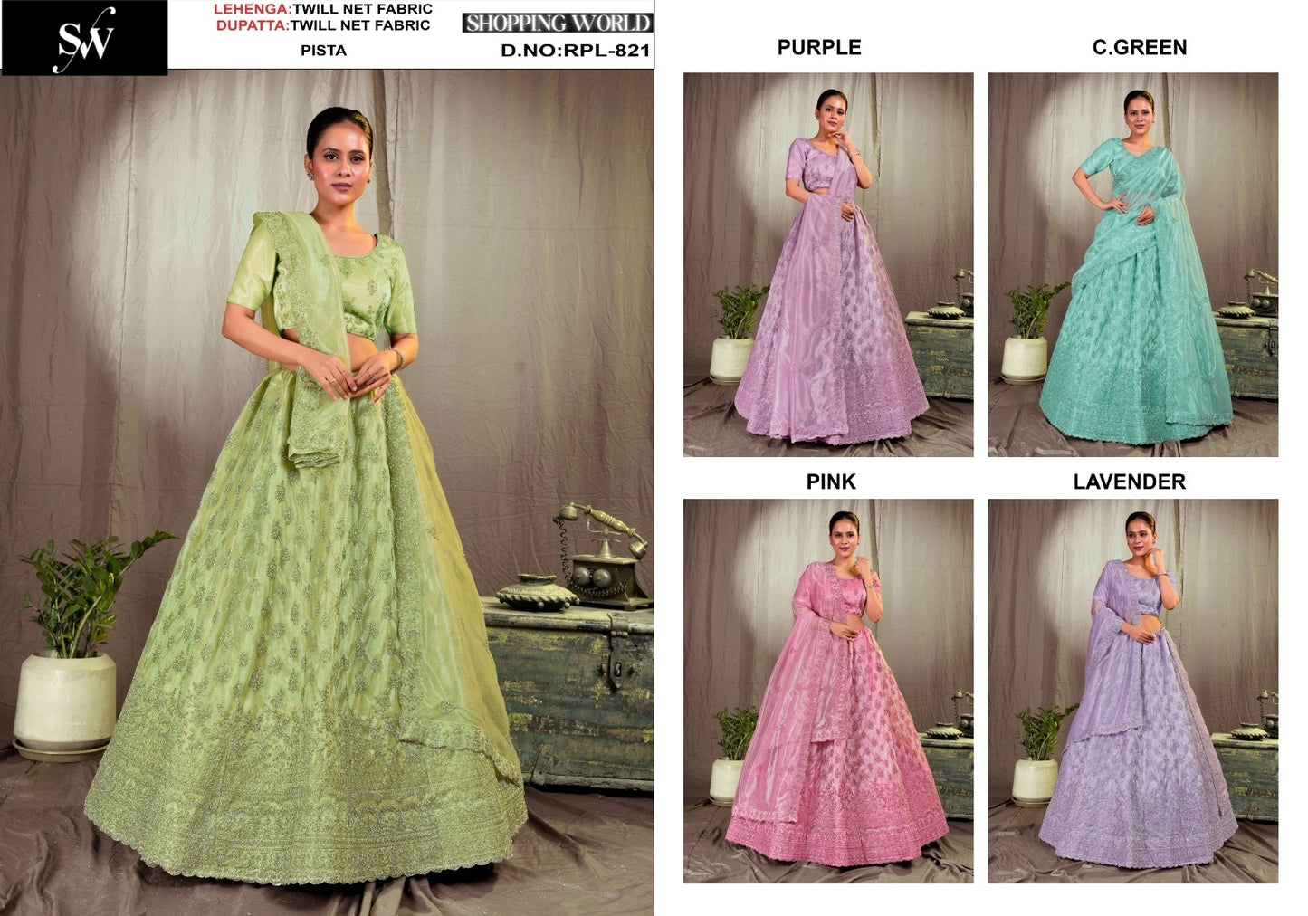 Tremendous pista green purple Sea green pink lavender Twill Net Lehenga