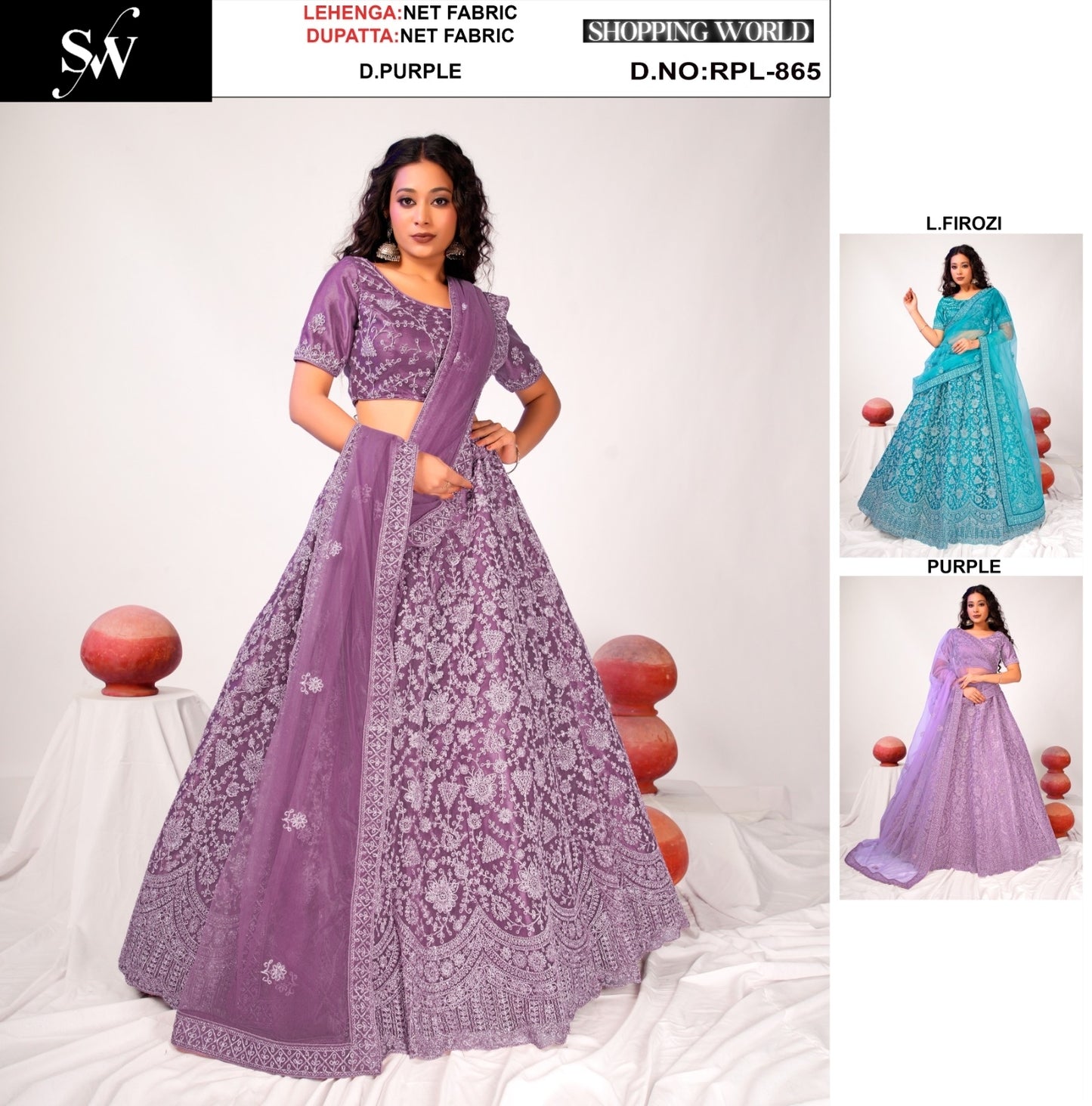 Majestic Dark purple purple light Firozi Net Lehenga
