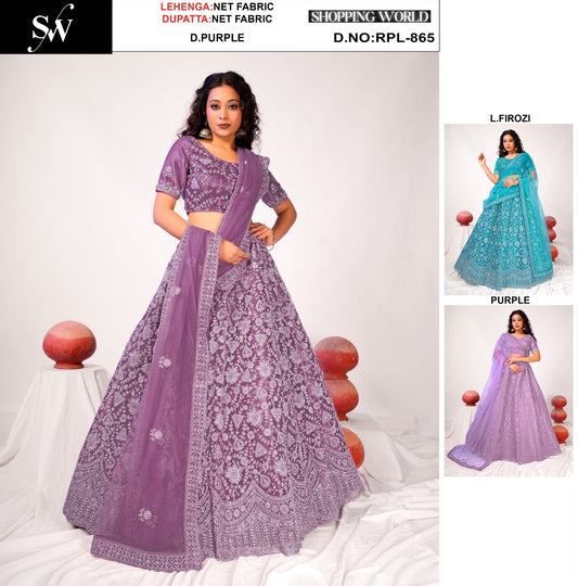 Majestic Dark purple purple light Firozi Net Lehenga