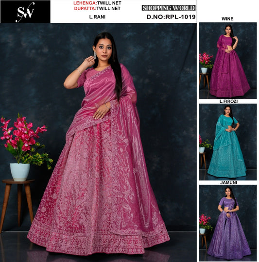 Something different Light Rani Wine Light firozi jamuni purple Twill Net Lehenga