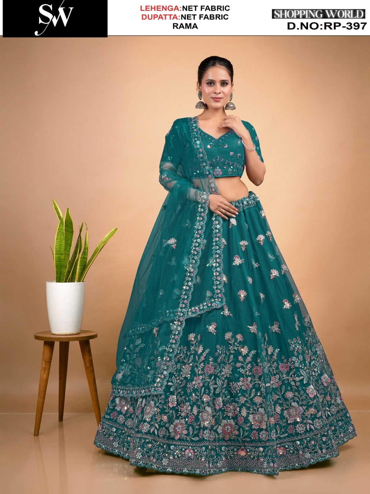 Delightful Rama green Net Lehenga
