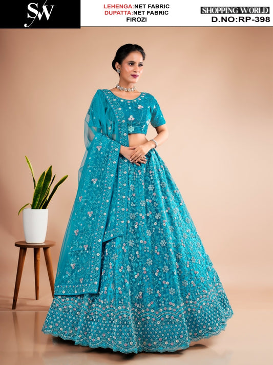 Elegant Firozi blue Net Lehenga
