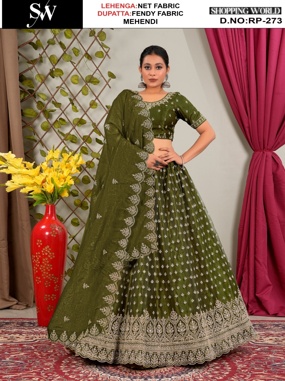 Glamorous mehendi green Net Lehenga