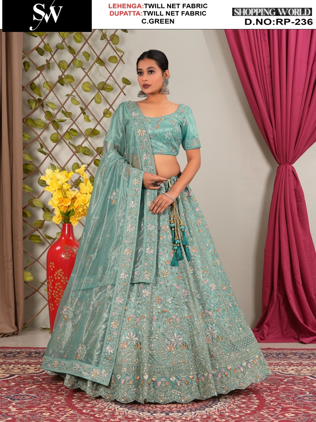 Lovely Sea green Twill Net Lehenga