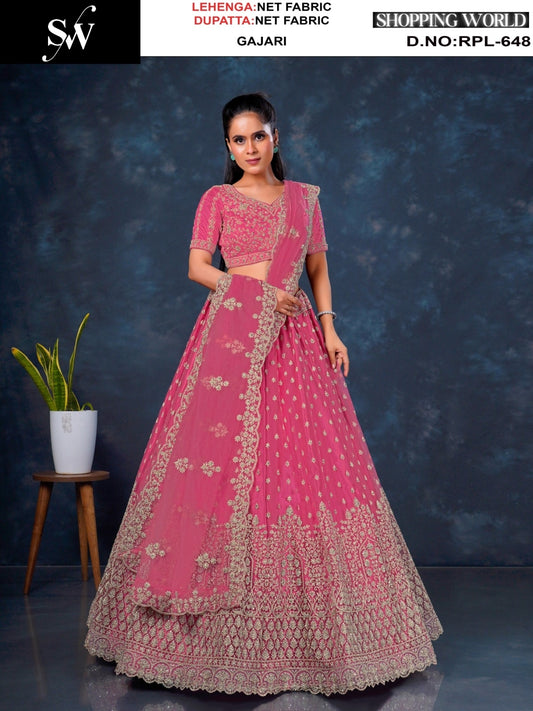 Tremendous Gajri pink Net Lehenga