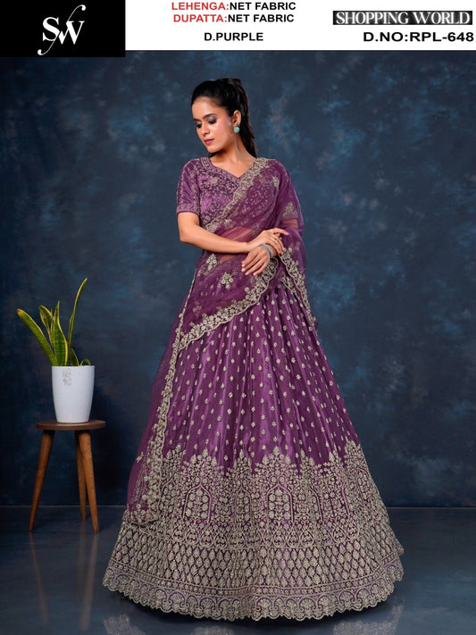 Beautiful Dark purple Net Lehenga