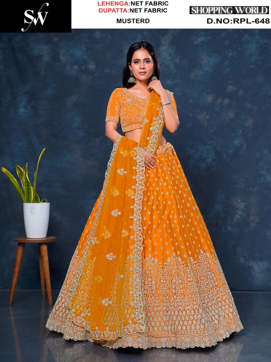 Eye Catching Mustard Net Lehenga