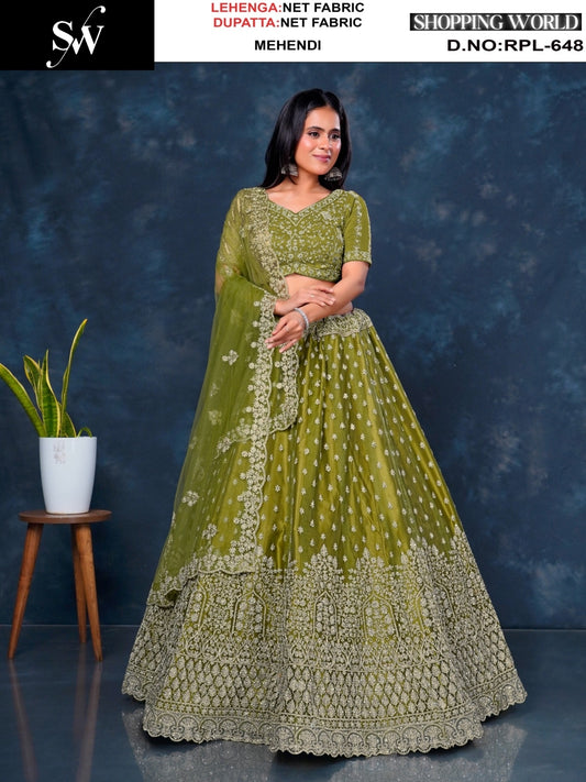 Charming Mehendi green Net Lehenga