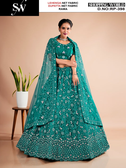 Pleasing Rama green Net  Lehenga