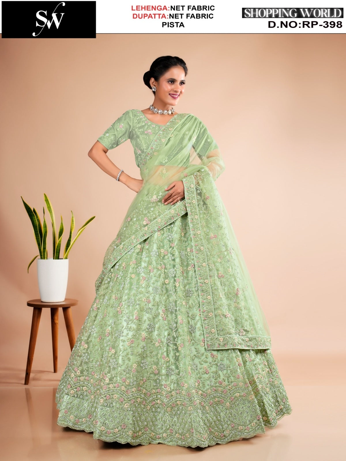 Elegant pista green Net Lehenga