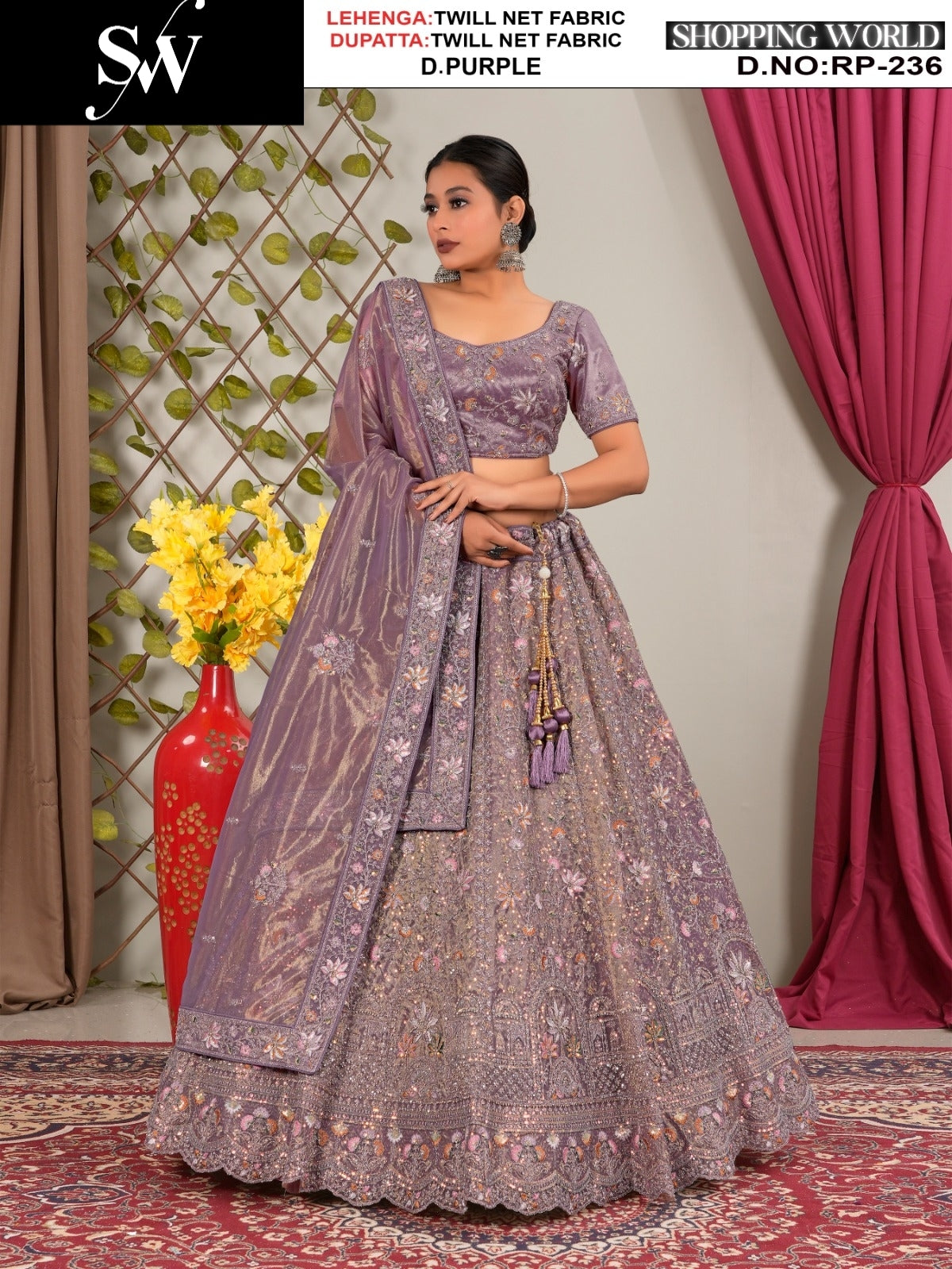Fabulous Dark purple Twill Net Lehenga
