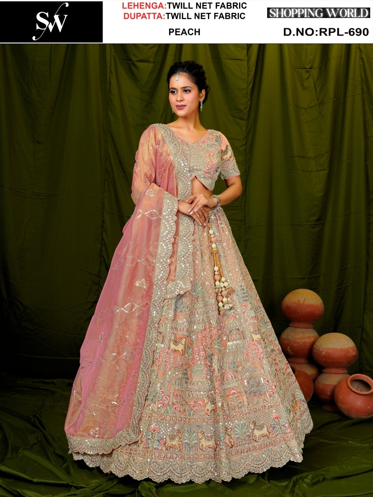 Attractive peach Twill Net Lehenga